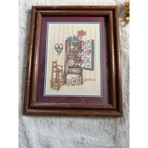 Vintage Hand Crossvstitch Needlework Framed matted in Glass